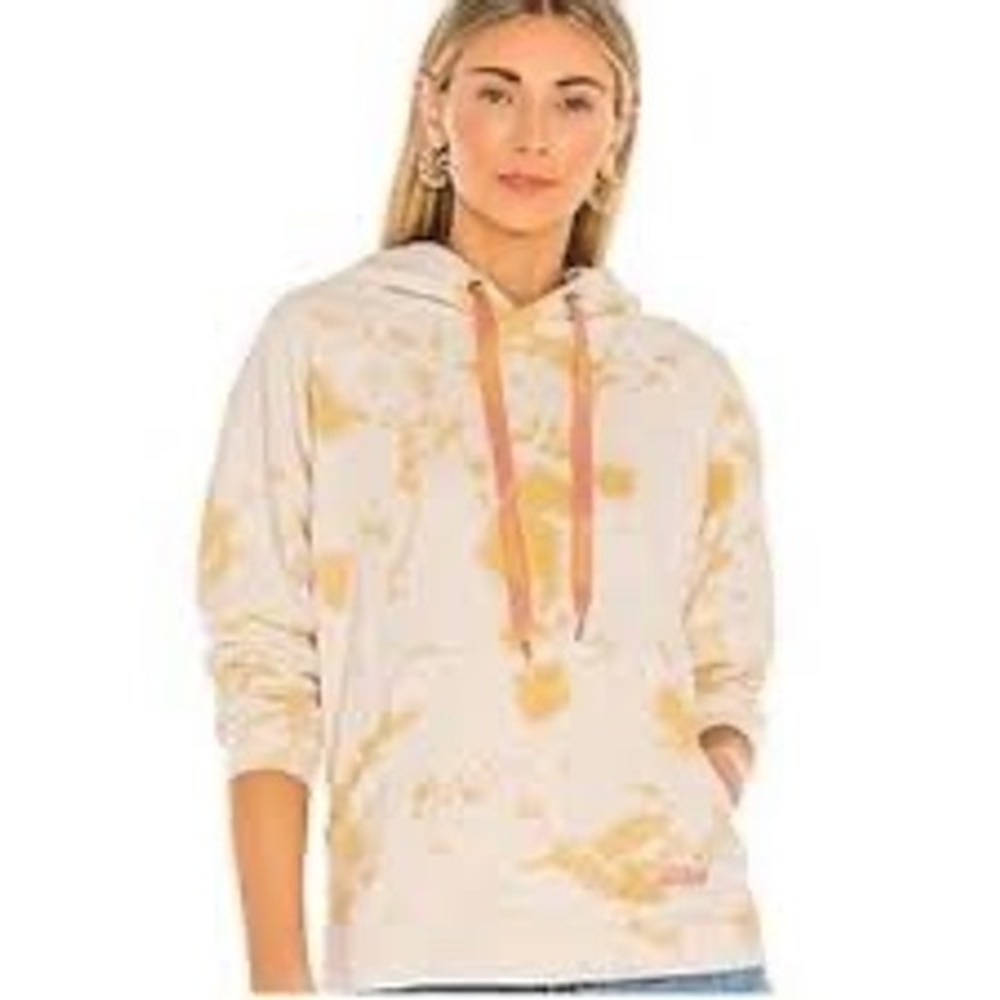 Mother Denim The Loafer Hoodie Khaki White Tie Dye Logo Drawstring S 100% Cotton